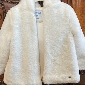 Faux Fur Hooded Jacket with Zipper Size 24 months by Mayoral Toddler Coats